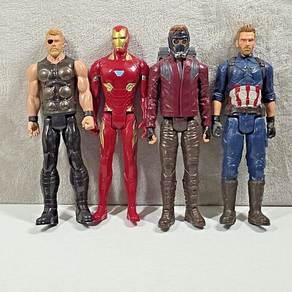 2017 Marvel Actions Figure Lot Of 4 Iron Man, Star Lord, Thor, Captain 11 inch
